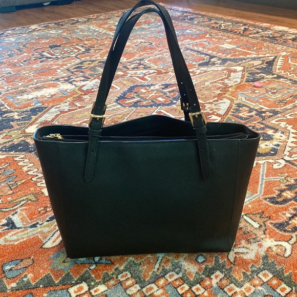 Tory Burch Small Emerson Tote Bag in Black with Gold Buckles - Picture 4 of 6